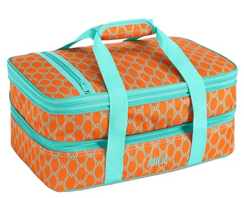 MIER Insulated Double Casserole Carrier Thermal Lunch Tote for Potluck Parties, Picnic, Beach, Fits 9 x 13 Inches Casserole Dish, Expandable by Mid Zipper, Orange - color: Orange