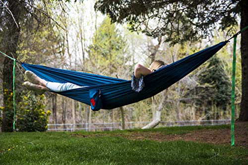 GRAND TRUNK Ultralight Camping Hammock | Single Portable 9’6” Ripstop Polyester Hammock with Carabiners | 12 oz Lightweight for Hiking & Travel | Blue - color: Blue