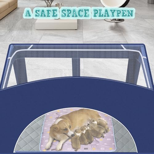 XVISHX 42x42 Inches Puppy Playpen with Cover&Dog Pads, Dog Playpen for Puppies or Small Dogs, Pet Playpen for Indoor & Outdoor, Sturdy Safety Dog Pen with Thickened Fabric - style: 42x42 IN WIth Cover&Pad