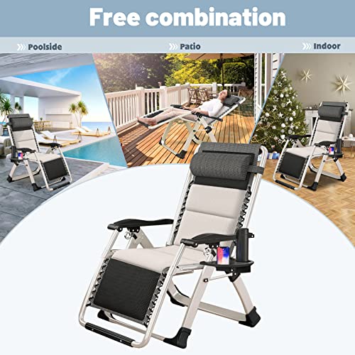 Slsy Zero Gravity Chair, Reclining Lounge Chair with Removable Tray for Indoor and Outdoor, Patio Recliner Folding Reclining Chair - color: B Grayish White, style: Zero Gravity Chair