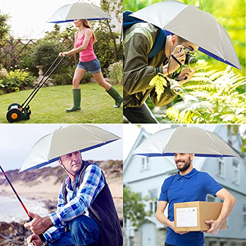 Umbrella Hat, 37 inch Fishing Umbrella Hat Hands Free Foldable UV Protection Umbrella Cap Adjustable Headwear for Fishing Golf Camping Beach Gardening Sunshade Outdoor - color: Silver-Blue