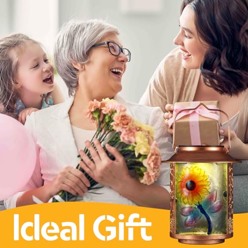 Dragonfly Solar Lanterns Outdoor Waterproof, Birthday Gifts for Women Mom Grandma , Metal Garden Decor Hanging Solar Lights Outside Decorative for Yard Patio Backyard Porch Decorations (Sunflower) - style: Dragonfly+Sunflower