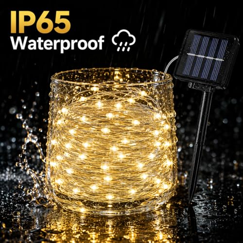 ALENEY Solar String Lights Outdoor, 33 Feet 100 LEDs 8 Modes Solar Fairy Lights for Outside, Waterproof Outdoor Light for Patio Yard Christmas Tree Halloween Wedding Party Decorations, Warm White - color: Warm White, size: 100 LEDs