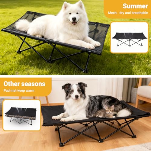 KingCamp Elevated Dog Bed for Large Dogs, Outdoor Raised Cooling Pet Cot Bed with Washable Breathable Mesh & No-Slip Feet Perfect for Camping, Backyard, Indoor Use (Large, Black) - size: 49.6"L x 26"W x 13"Th