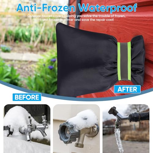 Outdoor Faucet Covers for Winter - 4 Pack Pro 6.7" W x 8.3" H Outdoor Water Faucet Cover Socks for Winter Freeze Protection Pipe Insulation Reusable Waterproof Insulated Spigot backflow Cover,Black