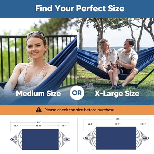 SUNCREAT Hammocks Outdoor Camping Double Hammock, 2 Person Outdoor Backyard Hammock, Navy - color: Navy, size: Medium