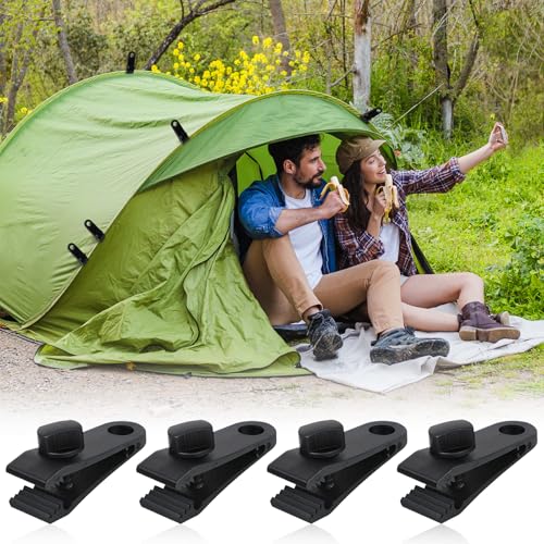 60 Pcs Heavy Duty Tarp Clips, Premium PA Tarp Clamps Kit with Lock Grip, Bungee Cords and Carabiners for Secure Fastening Awning, Swimming Pool Cover, Canopy, Shade Cloth, Camping Tents Accessories