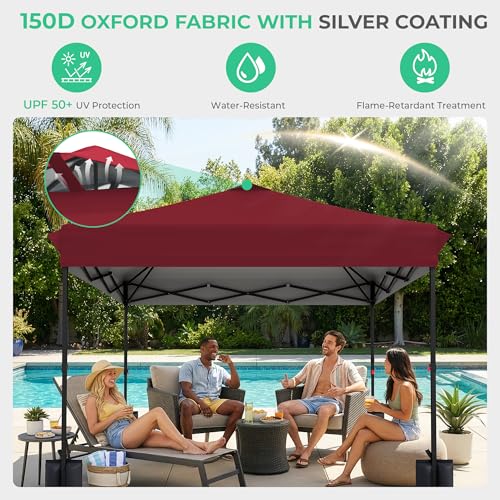 JEAREY 10x10 Pop Up Canopy Tent, Heavy Duty Outdoor Canopy with 1-Push Instant Setup, Commercial Tent with Roller Bag, 4 Sandbags and 8 Stakes, Water-Resistant, Red - color: Red