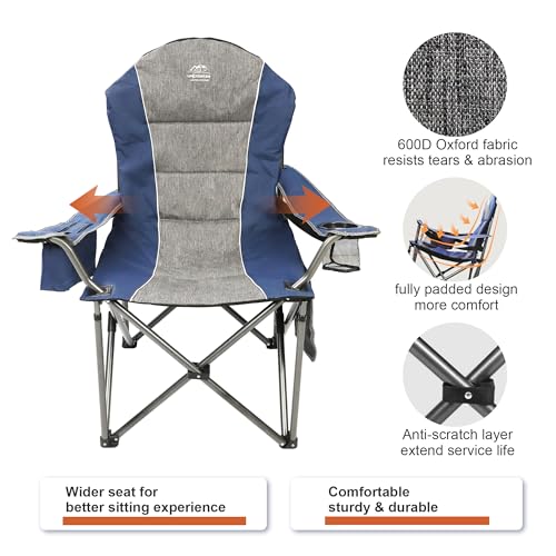Camping Chairs for Adults,High Back Folding Camp Chair with Cup Holder and Cooler Bag,Heavy Duty Outdoor Lawn Chairs,Perfect for Camping,Hiking,Picnics,and Beach Trips,Blue - color: Blue