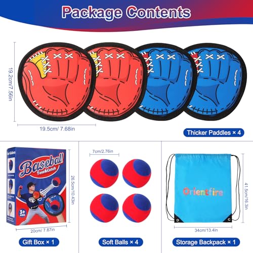 Toss and Catch Ball Game for Kids, 4 Paddles Sticky Balls Set Toddlers Baseball Gloves, Outdoor Beach Yard Pool Catch Toy, Birthday Gifts for Boys Girls Ages 3-12