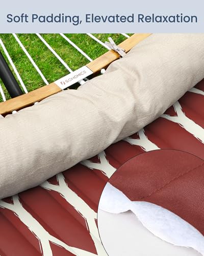 SONGMICS Hammock, Quilted Double Hammock with Padded Pillow, 78.7 x 55.1 Inches, 495 lb Weight Capacity, Portable for Outdoor Relaxation, Garden, Patio, and Camping, Red UGDC034R02V1 - color: Red
