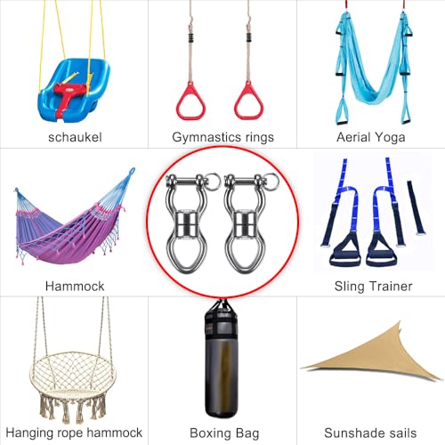 SELEWARE Silent Bearing Swing Swivel, 360° Rotational Device Hanging Accessory with Removeable Buckle for Tree Swing, Hammock Chair, Climbing Rope, Yoga, Kids Swing Swivel 1200LB Capacity, 2 Pack - color: Swivel - Style D Only, 2 Pack