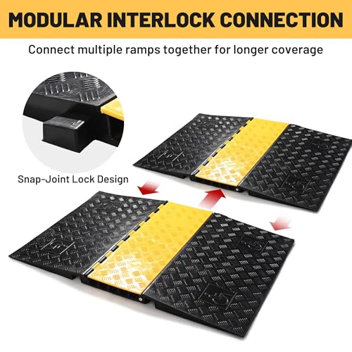 Yescom ADA Threshold Ramp for Wheelchair & Scooter, 5-Channel Rubber Cable Protector 110,000 Lbs Capacity Heavy Duty Bridge Ramp Non-Slip Wire Cord Cover for Driveway & Events - size: 2"h - 5 Channel - Ada