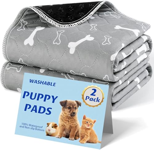 Washable Pee Pads for Dogs, 2Pack Reusable Puppy Pads, Fast Absorbent Dog Pee Pads for Crate Pet Training Pads, Waterproof Whelping Pads for Dogs Bed Mat Crate Indoor (Grey, 18x24) - color: Gray, size: 18*24 Inch (Pack of 2)
