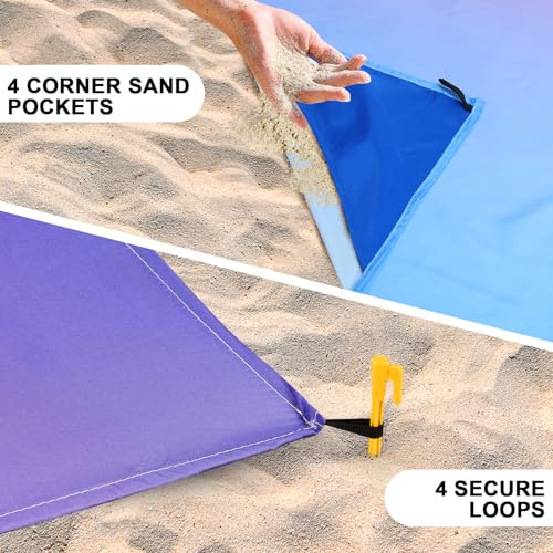 AISPARKY Beach Blanket Waterproof Sandproof Extra Large, Oversized Beach Mat, Quick Drying&Compact&Lightweight, Picnic Blankets Vacation Essentials for Outdoor Beach Camping (79" X 83" (4 Person)) - color: Gradient - Blue Purple, size: 6'11" x 6'7"