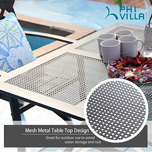 PHI VILLA 5 Pieces Outdoor Dining Set for 4, 37" Black Square Wrought Iron Table with Mesh Top & Stackable Metal Steel Chairs, Outside Furniture Set for Patio, Deck, Backyard, Porch - color: Net Back Chair, size: 5PCS-37" Mesh Top Table