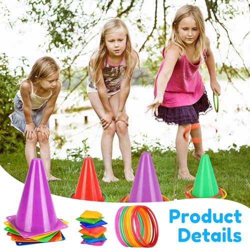 Hungdao 3 Sets Carnival Games Combo Set, Dart Board with Balls Plastic Cones Ring Bean Bags Toss Game for Boys Girls Adults Family Birthday Yard Indoor Outdoor - style: Fun Style