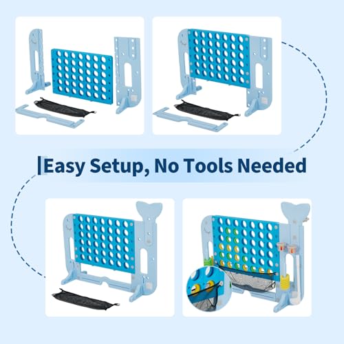 Giant 4 in a Row Game Set, Whale Design 4-in-1 Jumbo Yard Games with Basketball Hoop & Mini Golf, Ring Toss, 4 Adjustable Heights Connect Board with Catch Net for Kids Adults Outdoor Play