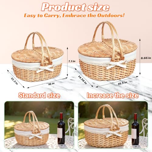 Hap Tim Large Size Wicker Picnic Basket with Lid - 40-Quart Capacity, 18.5 inches Length, 14.56 inches Width, 8.66 inches - style: Extra large size, white cloth