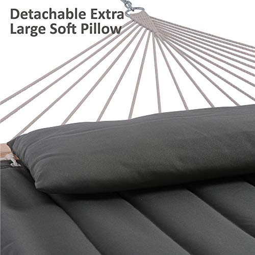SUNCREAT Hammocks Double Hammock with Wooden Stand, Hammock Cover, Outdoor Hammocks for Outside, 475 lbs Capacity, Dark Gray - color: Dark Gray