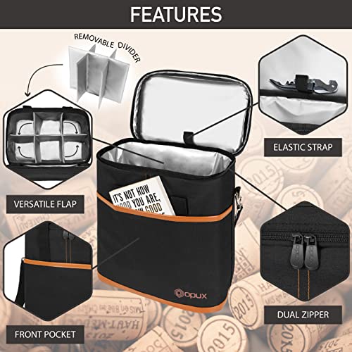 opux 6 Bottle Carrier Tote | Insulated Padded Wine Cooler Bag for Travel. Picnic, BYOB | Portable Leakproof Wine Tote Bag for Dinner, Party, Christmas, Wine Gift for Women, Men (Brown) - color: Brown, size: 6 Bottle