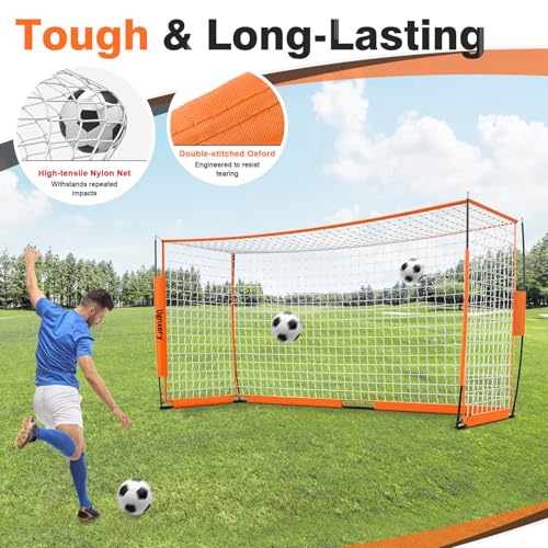 Portable Soccer Goal, Detachable 12x6 FT Soccer Goals Net for Backyard, Quick Setup Training Equipment with 1 Carry Bag, 12 Training Cones - color: Orange