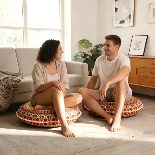 LOVMOC 32 Inch Round Floor Pillow for Adults Set of 2, Large Thick Memory Foam Boho Mandala Meditation Floor Seating Cushion, Machine Washable for Living Room Outdoor Yoga Floor Sitting, Orange - color: Orange, size: 2 Count (Pack of 1)
