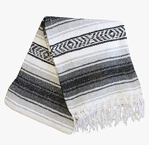 Del Mex Classic Mexican Blanket, Large Authentic Woven Falsa Throw (70"x50"), Artisan Southwest Décor for Beach, Yoga, Outdoors (Gray) - color: Gray
