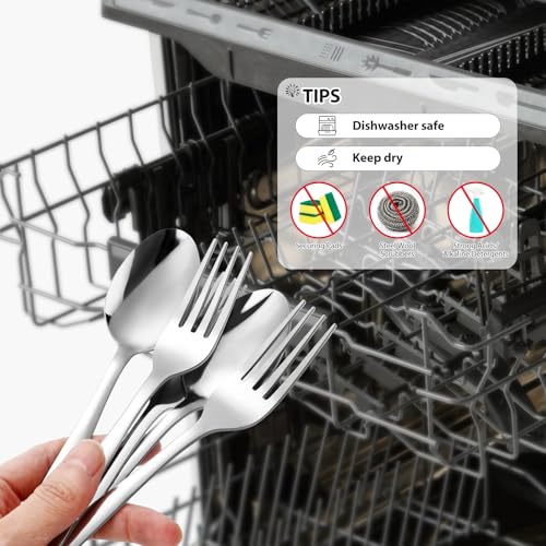 24-Piece Forks and Spoons Silverware Set,Spoons and Forks Food Grade Stainless Steel Flatware Cutlery Set for Home,Kitchen and Restaurant,Mirror Polished & Dishwasher Safe - size: 24 PCS