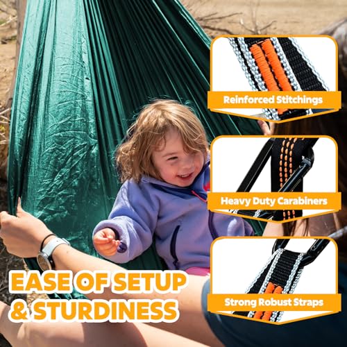 NATUREFUN Ultra-Light Travel Camping Hammock | 300kg Load Capacity,Breathable,Quick-Drying | 2 x Premium Carabiners,2 x Nylon Slings Included | Outdoor Indoor Garden - color: Dark Green, size: 275x140cm