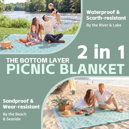 2 in 1 Extra Large Boho Beach Blanket Towel Giant Woven Outdoor Picnic Mat Camping Gear Cruise Essential 2025 Summer Vacation Must Have Airplane Travel Accessories Costa Rica Bahamas Hawaii Trip Stuff - color: Teal