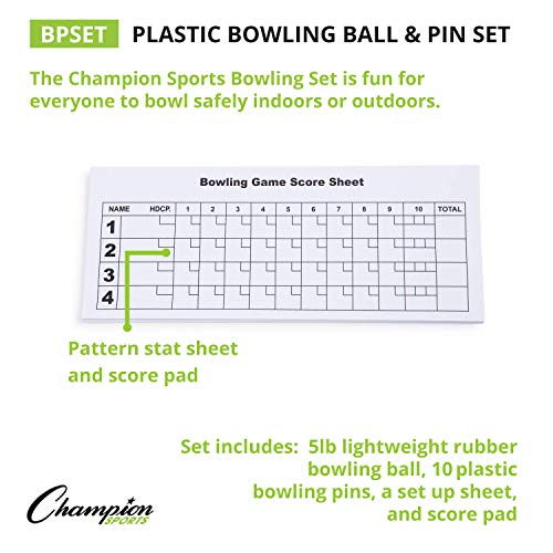 Champion SportsWeighted Foam Bowling Pin Set - color: White, size: 10 Pin Set (With Plastic Ball)