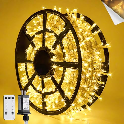 JMEXSUSS 168FT 600 LED String Lights for Outside Clear Wire, Warm White Christmas Lights Outdoor Waterproof, Tree Lights Outdoor Plug in for Patio Wedding Party Holiday Christmas Bedroom Pergola Decor - color: Warm White, size: 600 LED