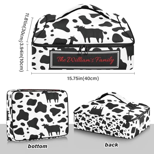 Kcldeci Custom Insulated Casserole Carrier Cow Print Personalized Food Carriers with Dish Storage Leakproof Lasagna Holder Bag for Lasagna Pan Baking Dish Casserole Dish - color: B03