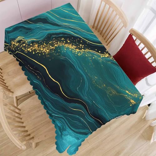Tablecloth Marble Green, Abstract Liquid Marble Gold Green Rectangular Table Cover Kitchen Table Cloth for Dining Hotel Coffee Parties Tabletop Decoration, 52x70 Inch - color: Marble Green