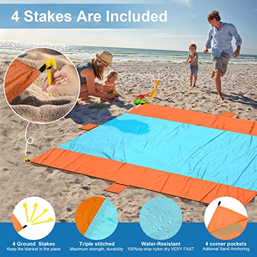 ACH Beach Blanket Waterproof Sandproof Extra Large Beach Mat Oversized 120"×108" Portable Lightweight Outdoor Family Mat for Indoor Outside Picnic Camping Hiking Travel - color: Orange