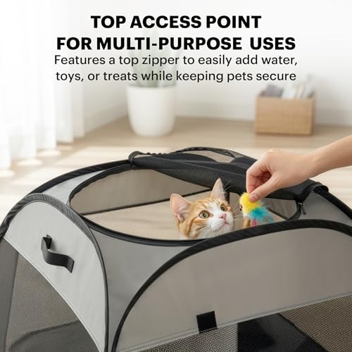 LAFYETTE. - US Based, Portable Cat Playpen, Trapezoidal Stable Design, Foldable Pet Tent for Indoor Outdoor Use, Cat Dog Play Enclosure, Kitten Puppy Kennel Crate, Pet House, Easy Setup, 33" x 26.5" - size: Medium (33" x 26.5")