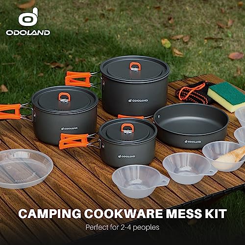 Odoland 15pcs Camping Cookware Non-Stick Lightweight Camping Pots and Pans Set with Kettle Plastic Plates Bowls Soup Spoon for Camping, Backpacking, Outdoor Cooking and Picnic - style: 15pcs W/ Pot