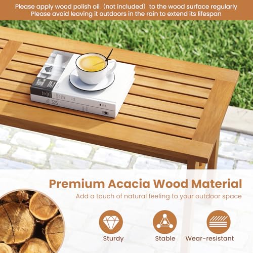 Tangkula 3 Pieces Patio Dining Set, Acacia Wood Space Saving Outdoor Rectangular Picnic Table with 1.97” Umbrella Hole and 2 Benches, for Yard, Garden and Poolside - size: 3 pieces