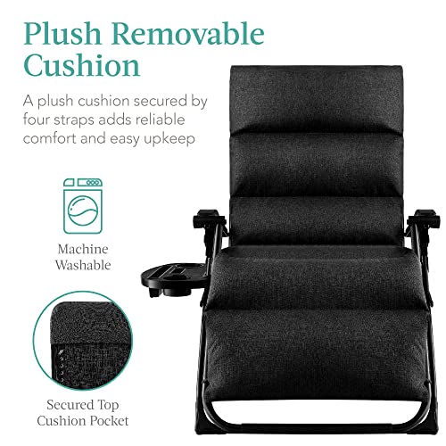 Best Choice Products Oversized Zero Gravity Chair, Folding Outdoor Patio Recliner, XL Anti Gravity Lounger w/Removable Cushion, Cup Holder, Side Tray, 350lb Capacity - Onyx Black - color: Onyx Black
