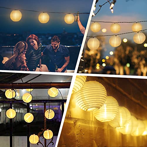 Vigdur Solar Lantern String Lights - Outdoor Paper Lantern Lights Waterproof, Outdoor Patio Light for Garden Party Camping Yard Decor, (6.6FT) - color: White Solar Lantern