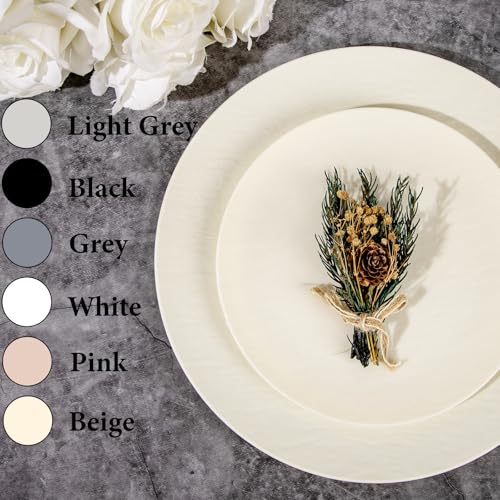WONDERFUL 32pcs Heavy Duty Plastic Plates Reusable Unbreakable & Dishwasher safe Ivory Plastic Plates Dishes Set Reusable Plate Frosted Design Includes:16 Dinner 10" and 16 Dessert Plate 7.3" - color: Ivory