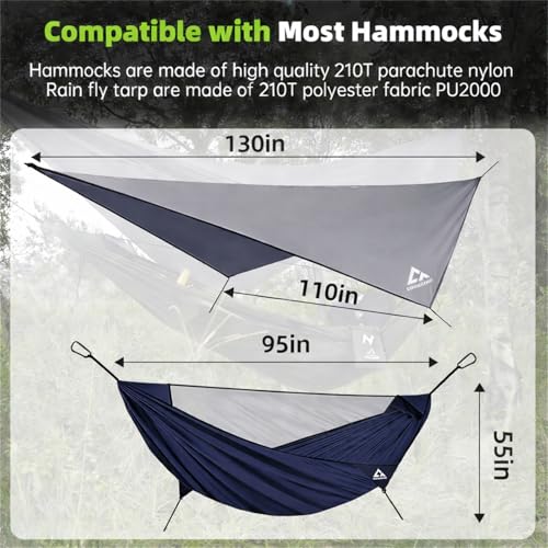 Camping Hammock with Mosquito Net and RainFly Tarp - 2 Person Hammock, Portable Parachute Nylon Hammock for Outdoor, Hiking, Backpacking, Backyard, Travel (Up to 500lbs) - Midnight Blue - color: Midnight Blue