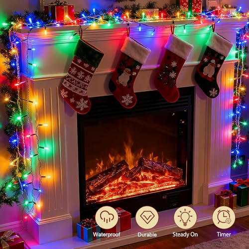 cshare Christmas String Lights Outdoor Waterproof 9.8ft 30 LED, Muliticolor Fairy Lights Battery Operated with Timer Clear Wire for Indoor & Outdoor Christmas Decorations Garland Party Garden - color: Multicolor