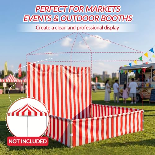 4 Pcs Carnival Canopy Sidewall Tent 10x10 Ft, 3 Half Walls and 1 Back Wall for Pop up Tents, Red & White Stripe, Waterproof & UV Resistant for Camping Party (Tent & Frame Not Included)