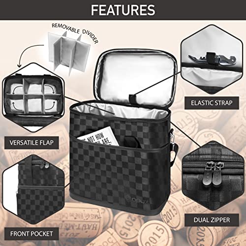 opux 6 Bottle Carrier Tote | Insulated Padded Wine Cooler Bag for Travel. Picnic, BYOB | Portable Leakproof Wine Tote Bag for Dinner, Party, Christmas, Wine Gift for Women, Men (Black Square) - color: Black Square, size: 6 Bottle