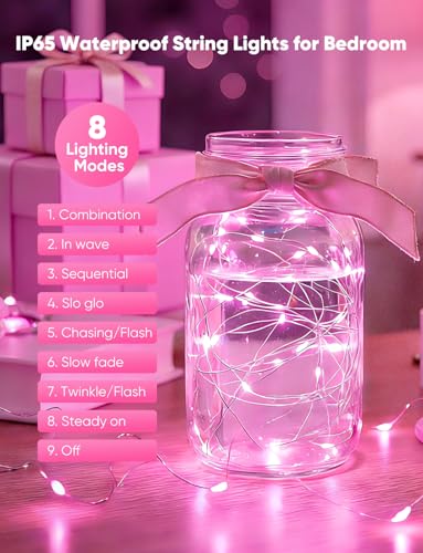 Minetom 12 Pack Pink Christmas Lights, 7ft 20 LED Fairy Lights Battery Operated, Valentines Day Decorations, 8 Modes Waterproof Silver Wire Twinkle Lights, Valentine's Day Lights - color: Pink, size: 12 Pack
