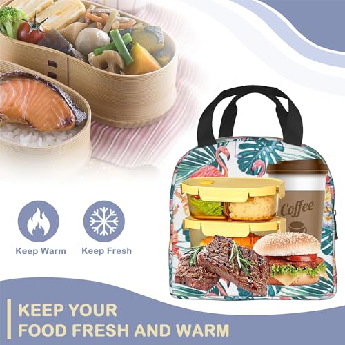 Pink Flamingo Palm Leaves Hibiscus Flower, Tropical Flowers Insulated Lunch Bag Reusable Lunch Box Women Men,Cooler Thermal Meal Tote for Kids School Student Picnic Office Work - color: Pink Flamingo Palm Leaves Hibiscus Flower, Tropical Flowers