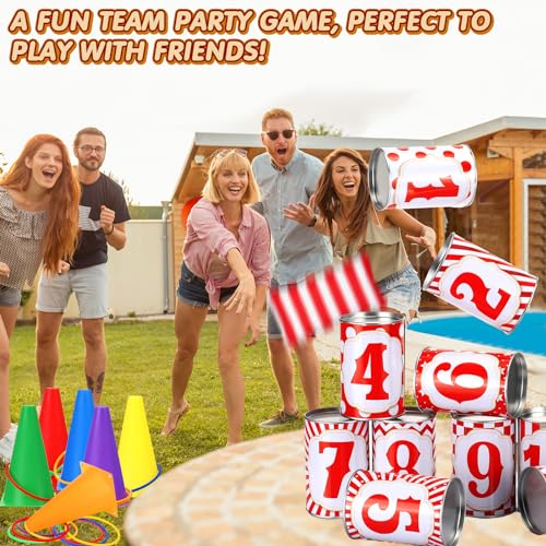 34 Pcs Carnival Play Set 5 in 1 Carnival Can Soft Plastic Cones Ring Toss ‌Sport‌ Bean Bag Toss Lawn Party Outdoor Supplies Birthday Party Backyard Events Summer