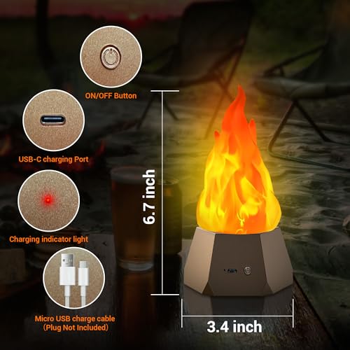 Ollcuz LED Flame Lights, Rechargeable Battery Flameless Candles, Fake Fire with Flickering Flame, LED Night Light for Kids Bedroom Outdoor Camping Party Bar Table Christmas Decorations, 2 Pack - size: 2PCS